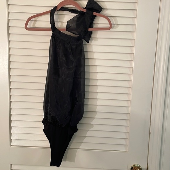 Thirty Thirty Tops - Thirty Thirty LA Black Sheer Lined Poly Sheer Halter Bodysuit Size S